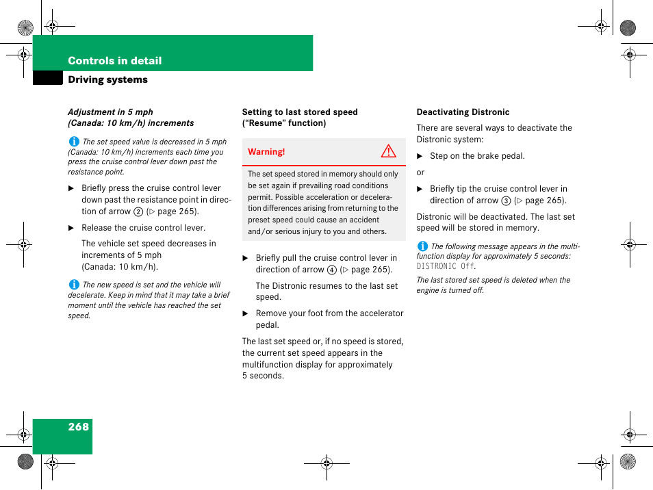 See “deactivating distronic | Mercedes-Benz GL-Class 2008 Owners Manual User Manual | Page 269 / 601