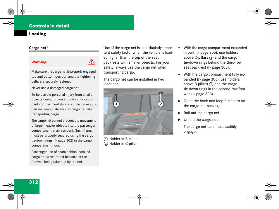 Cargo net, 312 controls in detail | Mercedes-Benz GL-Class 2008 Owners Manual User Manual | Page 313 / 601