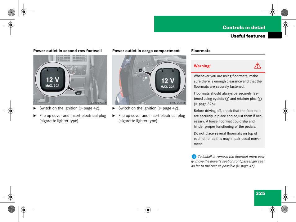 Floormats, Partment, 325 controls in detail | Mercedes-Benz GL-Class 2008 Owners Manual User Manual | Page 326 / 601