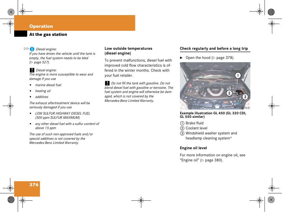 Regular checks, Check regularly and before a long trip, 376 operation | Mercedes-Benz GL-Class 2008 Owners Manual User Manual | Page 377 / 601