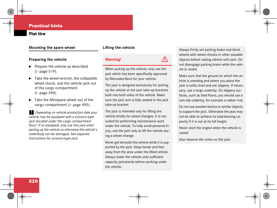 Flat tire:mounting the spare wheel, Mounting the spare wheel, See “mounting the spare wheel | 520 practical hints | Mercedes-Benz GL-Class 2008 Owners Manual User Manual | Page 521 / 601