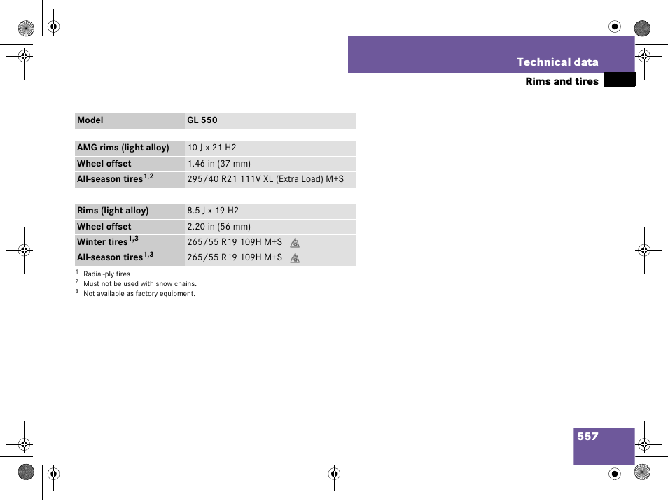 557 technical data | Mercedes-Benz GL-Class 2008 Owners Manual User Manual | Page 558 / 601