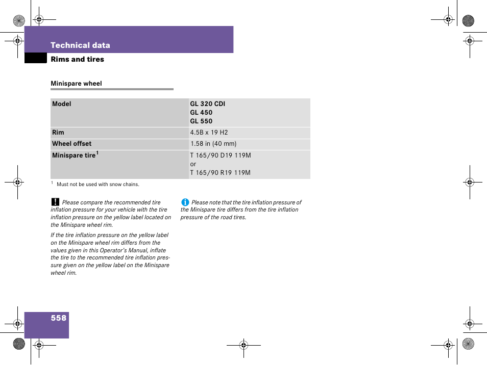 Minispare wheel | Mercedes-Benz GL-Class 2008 Owners Manual User Manual | Page 559 / 601