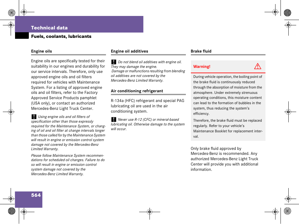 Fluids:engine oil, Engine oil:additives, Air conditioning refrigerant | Brake fluid, See “brake fluid | Mercedes-Benz GL-Class 2008 Owners Manual User Manual | Page 565 / 601