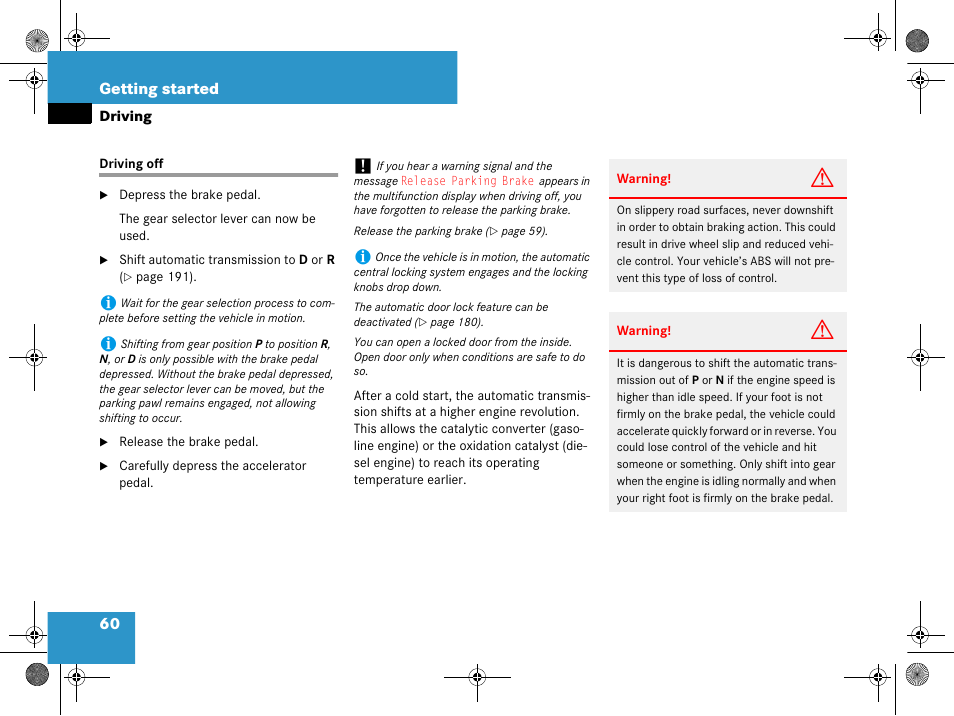 Driving off | Mercedes-Benz GL-Class 2008 Owners Manual User Manual | Page 61 / 601