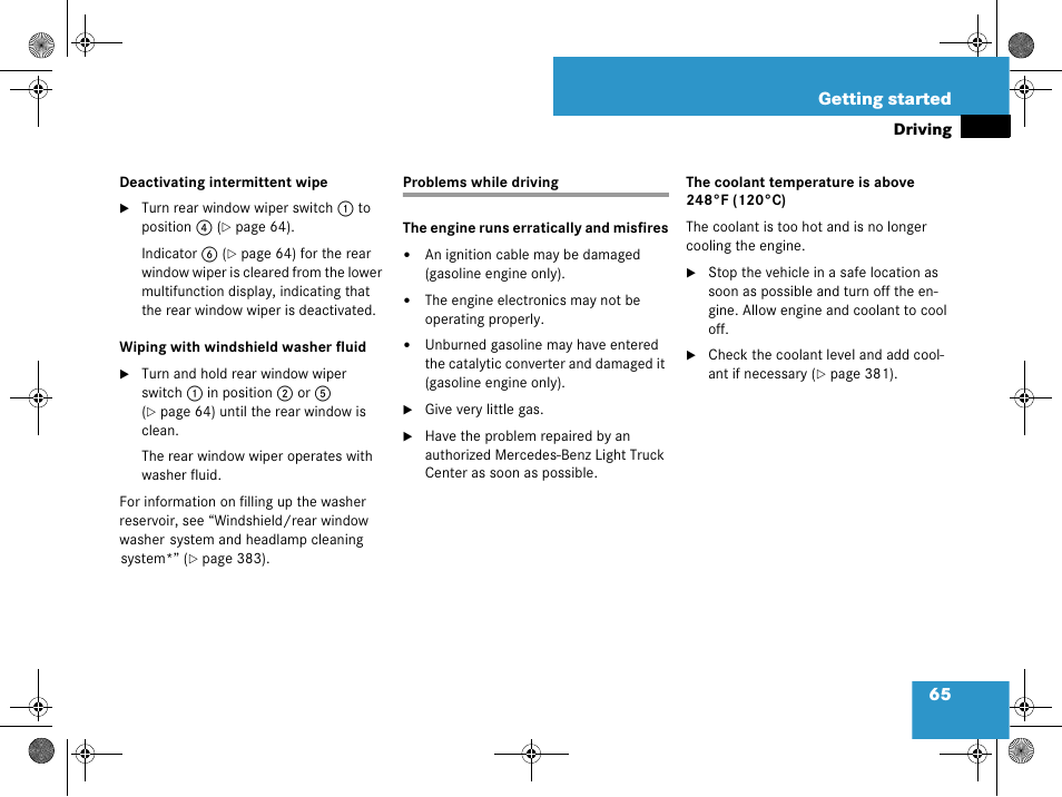 Problems:while driving, Problems while driving, 65 getting started | Mercedes-Benz GL-Class 2008 Owners Manual User Manual | Page 66 / 601