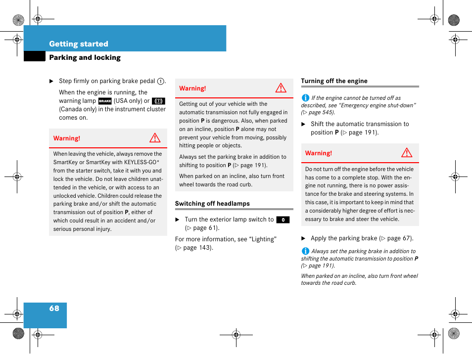 Turning off the engine, Switching off headlamps turning off the engine, See “turning off the en- gine | Mercedes-Benz GL-Class 2008 Owners Manual User Manual | Page 69 / 601