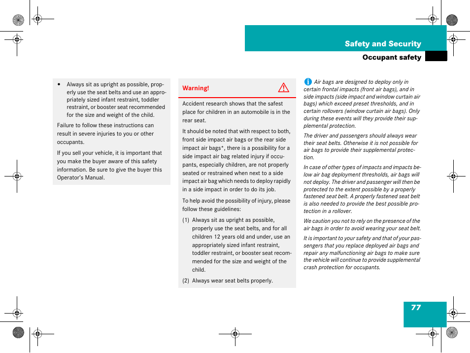 77 safety and security | Mercedes-Benz GL-Class 2008 Owners Manual User Manual | Page 78 / 601