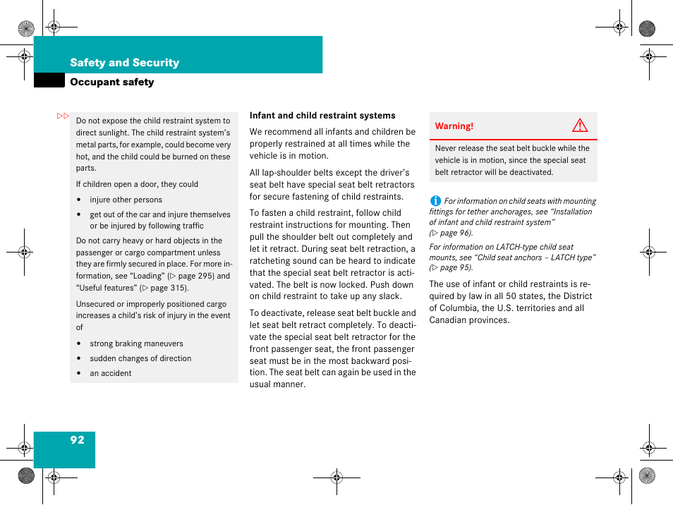 92 safety and security | Mercedes-Benz GL-Class 2008 Owners Manual User Manual | Page 93 / 601