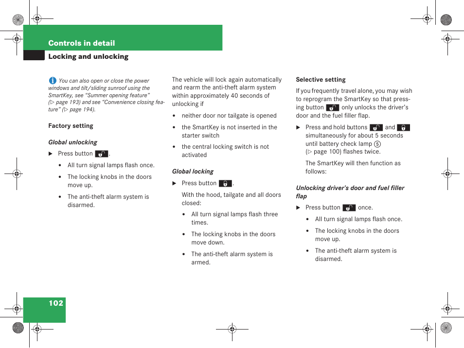 102 controls in detail | Mercedes-Benz G-Class 2008 Owners Manual User Manual | Page 103 / 457
