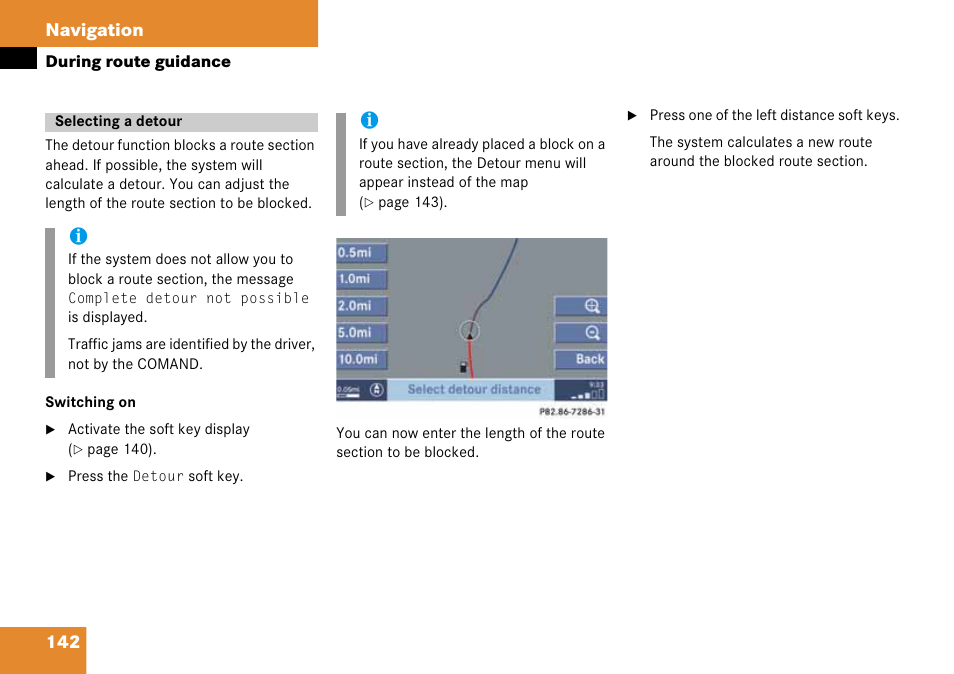 Selecting a detour, 142 navigation | Mercedes-Benz G-Class 2008 COMAND Manual User Manual | Page 142 / 192