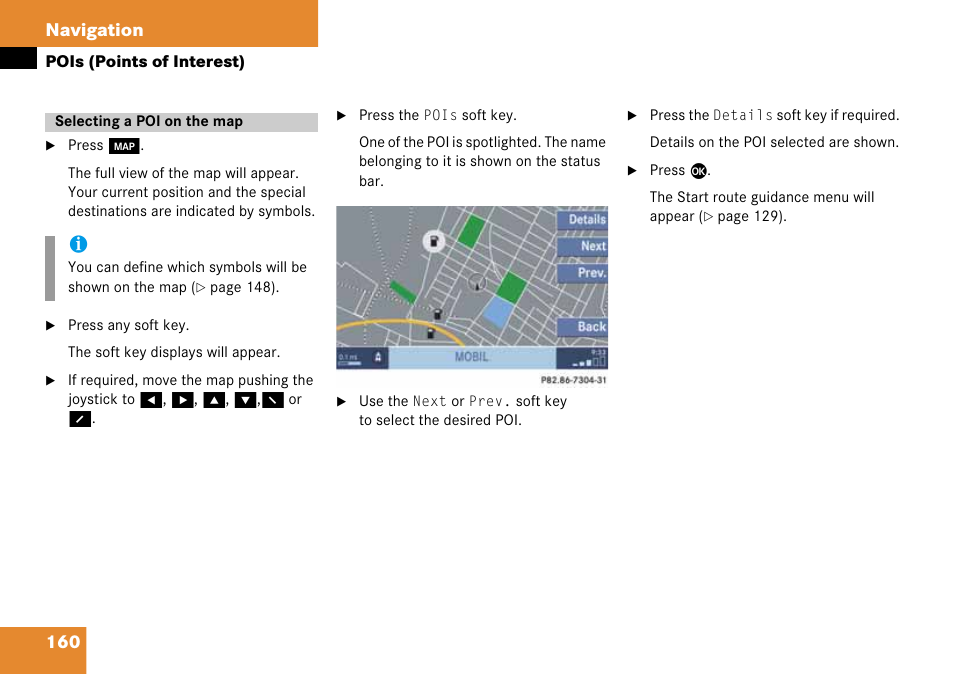 Selecting a poi on the map, 160 navigation | Mercedes-Benz G-Class 2008 COMAND Manual User Manual | Page 160 / 192