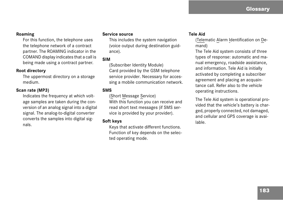 183 glossary | Mercedes-Benz G-Class 2008 COMAND Manual User Manual | Page 183 / 192