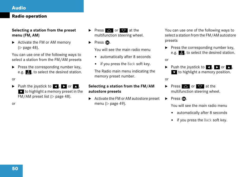 Autostore presets, Et menu, 50 audio | Mercedes-Benz G-Class 2008 COMAND Manual User Manual | Page 50 / 192