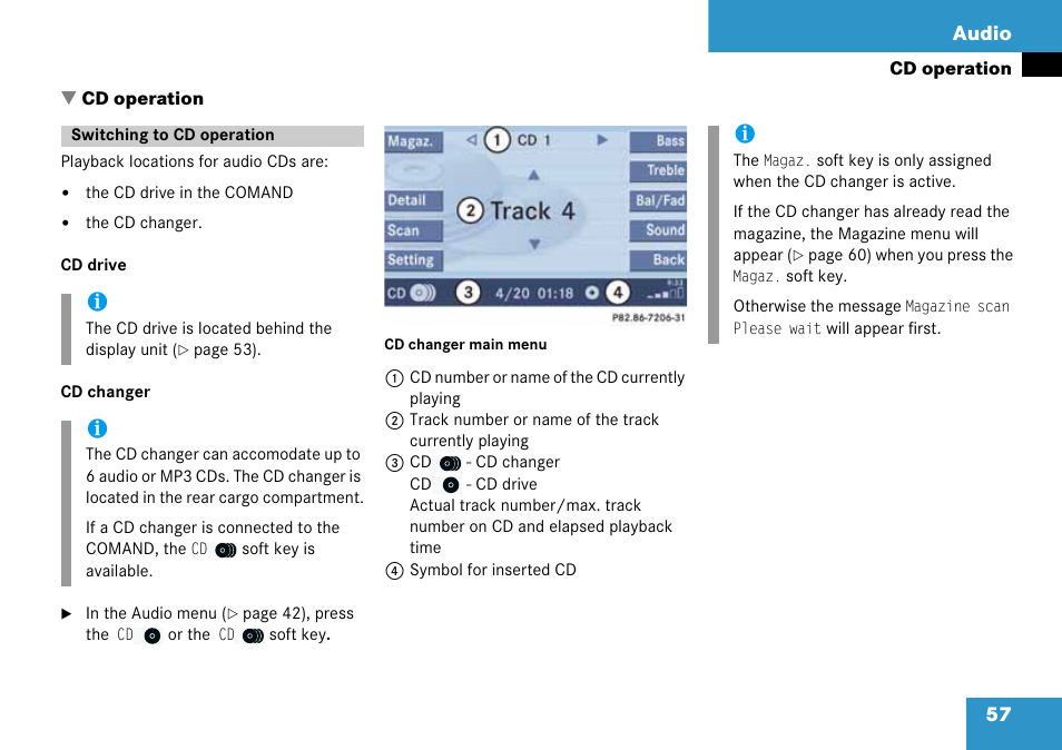 Cd operation, Switching to cd operation, 57 audio | Mercedes-Benz G-Class 2008 COMAND Manual User Manual | Page 57 / 192