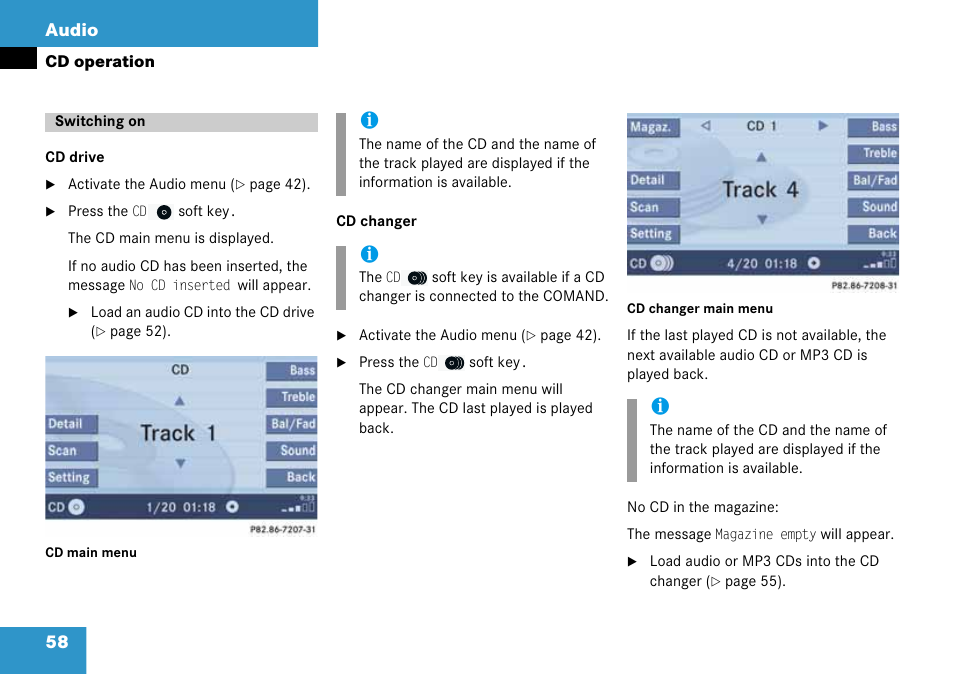 Switching on, 58 audio | Mercedes-Benz G-Class 2008 COMAND Manual User Manual | Page 58 / 192