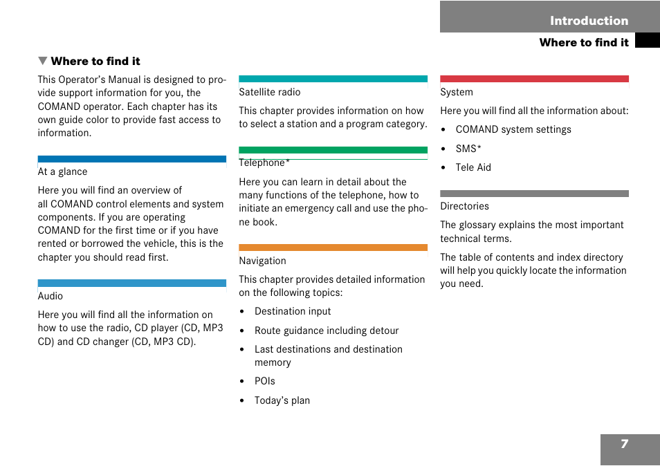 Introduction, Where to find it | Mercedes-Benz G-Class 2008 COMAND Manual User Manual | Page 7 / 192