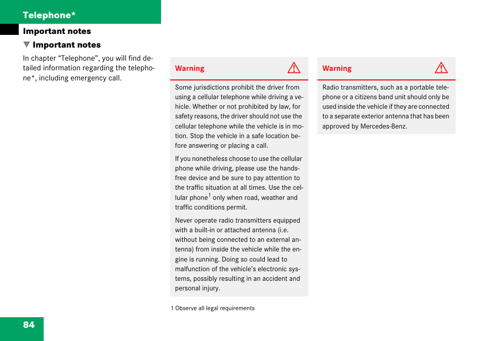 Important notes, 84 telephone | Mercedes-Benz G-Class 2008 COMAND Manual User Manual | Page 84 / 192