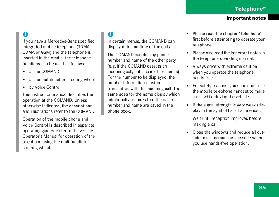 85 telephone | Mercedes-Benz G-Class 2008 COMAND Manual User Manual | Page 85 / 192