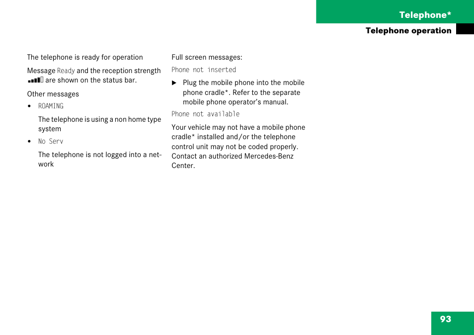 93 telephone | Mercedes-Benz G-Class 2008 COMAND Manual User Manual | Page 93 / 192