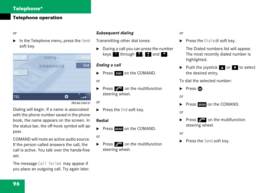 Redial, 96 telephone | Mercedes-Benz G-Class 2008 COMAND Manual User Manual | Page 96 / 192