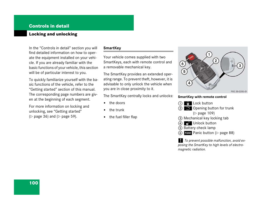 Key, smartkey:locking/unlocking, Locking and unlocking, Smartkey | See “locking and unlocking, The smartkey, see “smartkey, Formation, see “locking and unlocking | Mercedes-Benz CLS-Class 2008 Owners Manual User Manual | Page 101 / 481