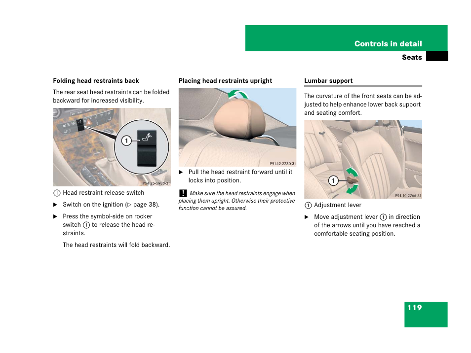 Lumbar support | Mercedes-Benz CLS-Class 2008 Owners Manual User Manual | Page 120 / 481