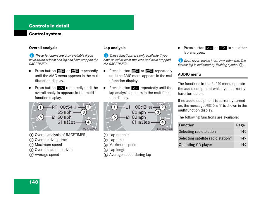 Control system menus:audio, Audio menu | Mercedes-Benz CLS-Class 2008 Owners Manual User Manual | Page 149 / 481