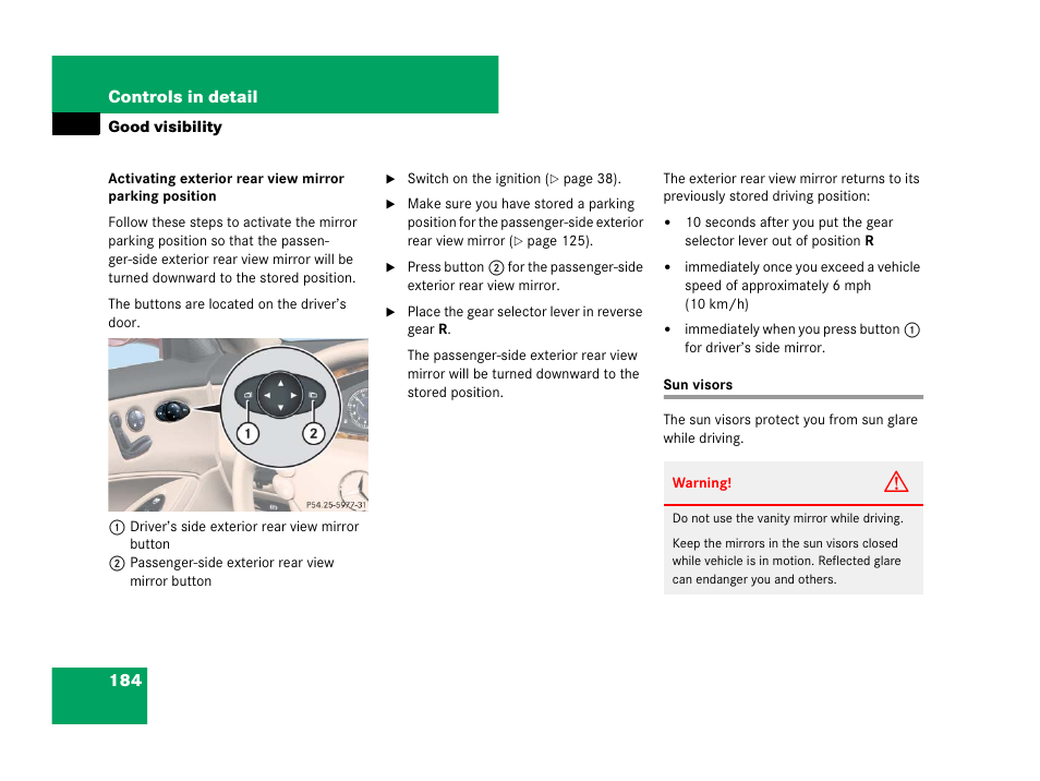 Sun visors | Mercedes-Benz CLS-Class 2008 Owners Manual User Manual | Page 185 / 481