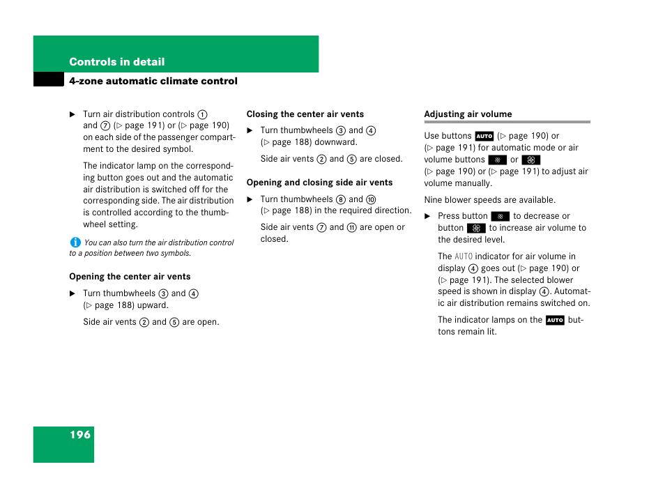 Climate control system:air volume;air volume, Adjusting air volume | Mercedes-Benz CLS-Class 2008 Owners Manual User Manual | Page 197 / 481
