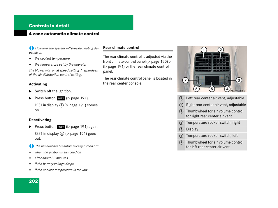Rear climate control | Mercedes-Benz CLS-Class 2008 Owners Manual User Manual | Page 203 / 481