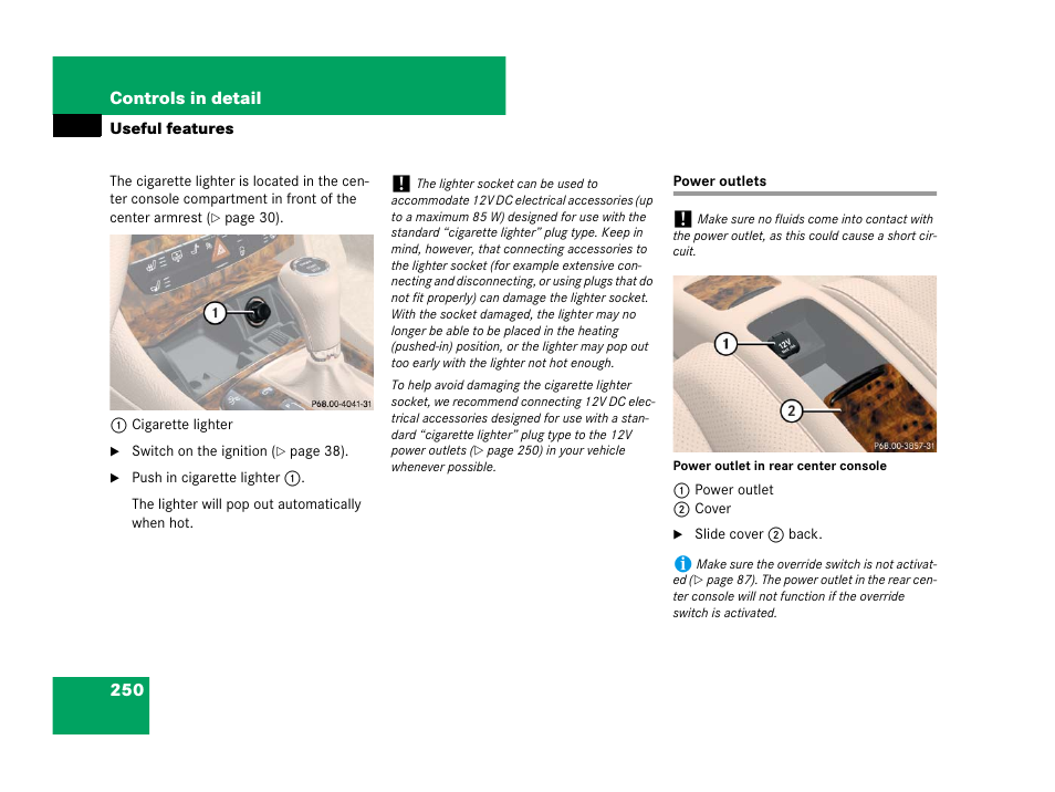Power outlet, Power outlets | Mercedes-Benz CLS-Class 2008 Owners Manual User Manual | Page 251 / 481