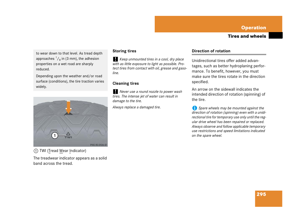Direction of rotation (tires), Direction of rotation | Mercedes-Benz CLS-Class 2008 Owners Manual User Manual | Page 296 / 481