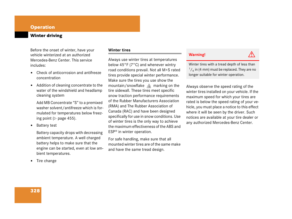 Winter driving, Winter tires, 328 operation | Mercedes-Benz CLS-Class 2008 Owners Manual User Manual | Page 329 / 481