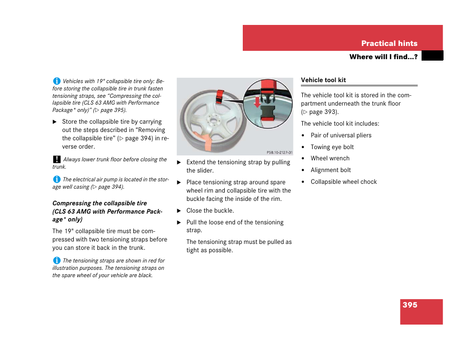 Vehicle tool kit | Mercedes-Benz CLS-Class 2008 Owners Manual User Manual | Page 396 / 481