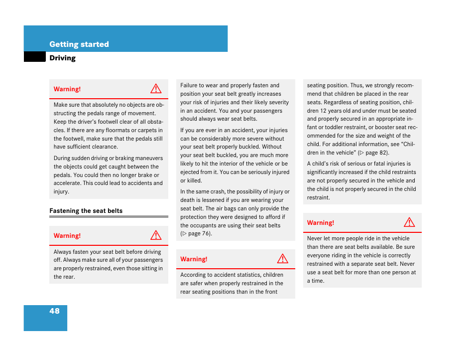 Driving:instructions, Seat belts:fastening, Driving | Fastening the seat belts | Mercedes-Benz CLS-Class 2008 Owners Manual User Manual | Page 49 / 481