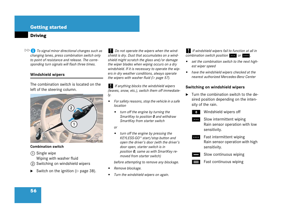 Windshield wipers | Mercedes-Benz CLS-Class 2008 Owners Manual User Manual | Page 57 / 481