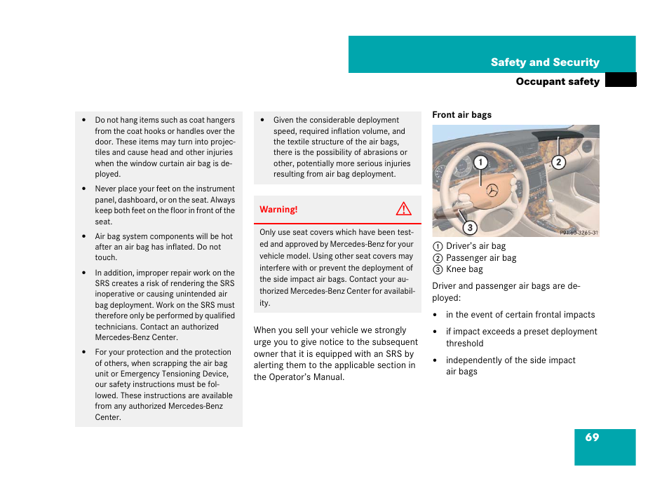 69 safety and security | Mercedes-Benz CLS-Class 2008 Owners Manual User Manual | Page 70 / 481