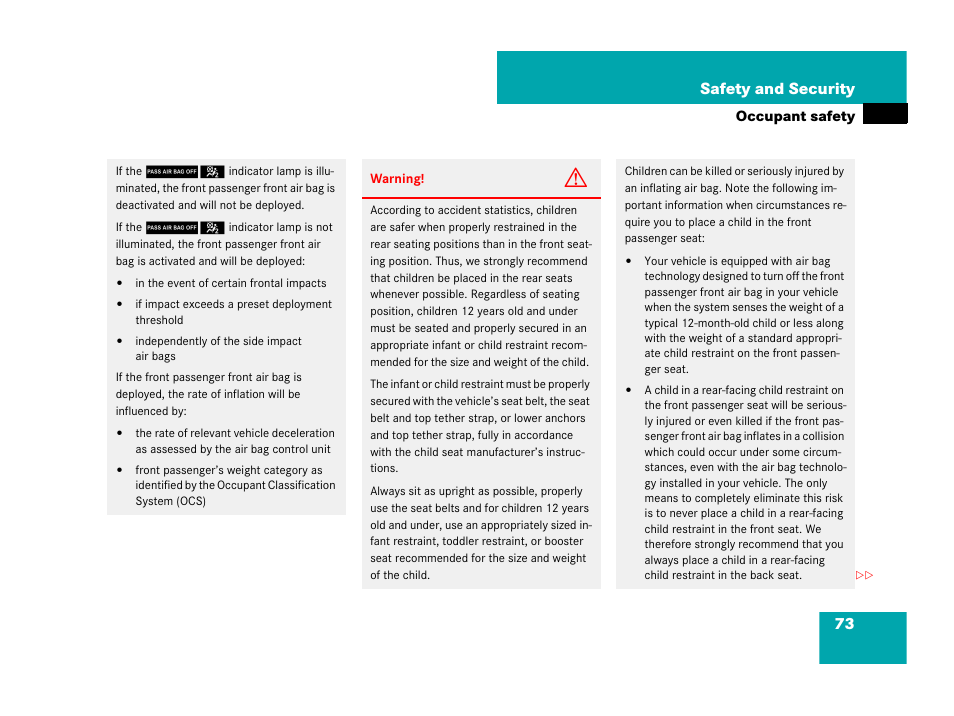 73 safety and security | Mercedes-Benz CLS-Class 2008 Owners Manual User Manual | Page 74 / 481