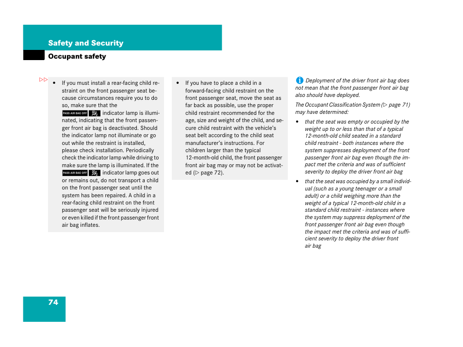 74 safety and security | Mercedes-Benz CLS-Class 2008 Owners Manual User Manual | Page 75 / 481