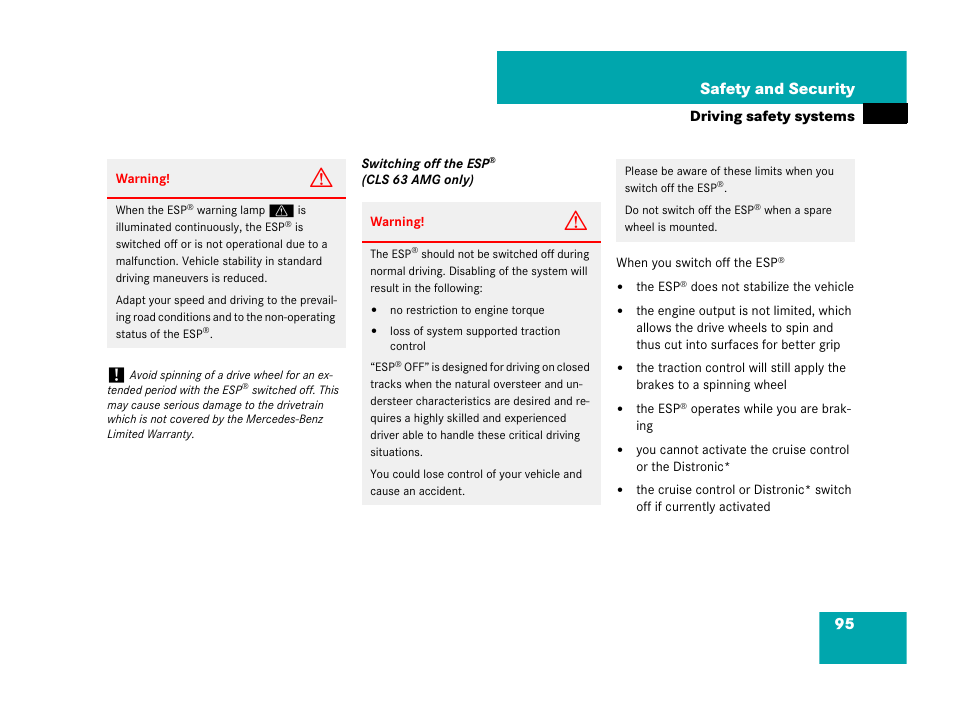 95 safety and security | Mercedes-Benz CLS-Class 2008 Owners Manual User Manual | Page 96 / 481