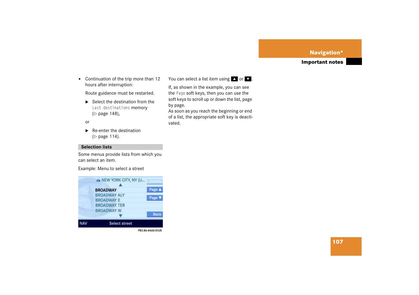 Selection lists | Mercedes-Benz E-Class 2008 COMAND Manual User Manual | Page 107 / 186