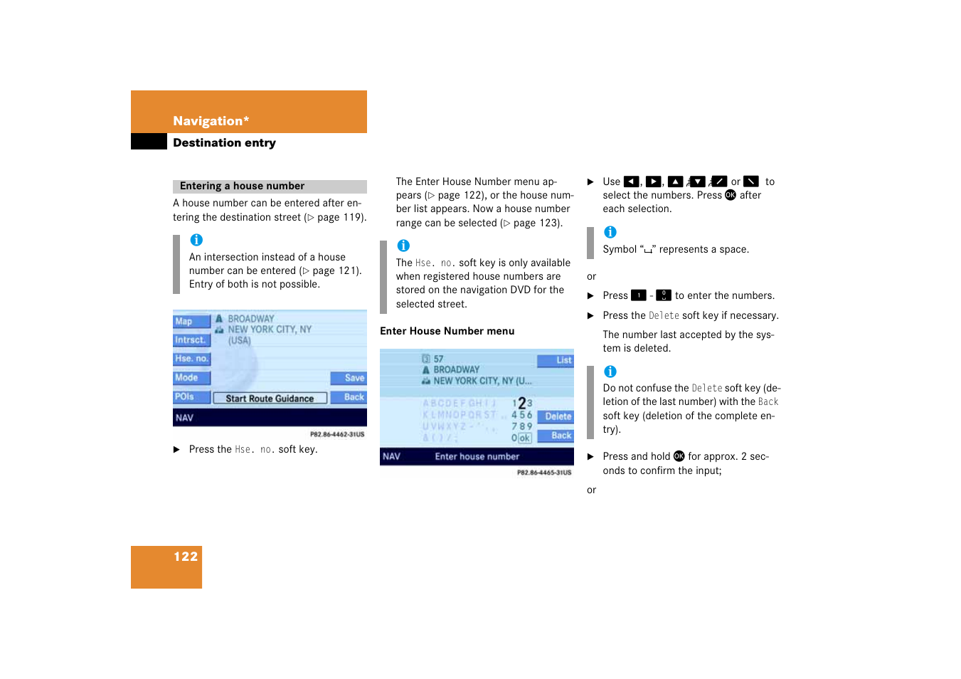 Entering a house number | Mercedes-Benz E-Class 2008 COMAND Manual User Manual | Page 122 / 186