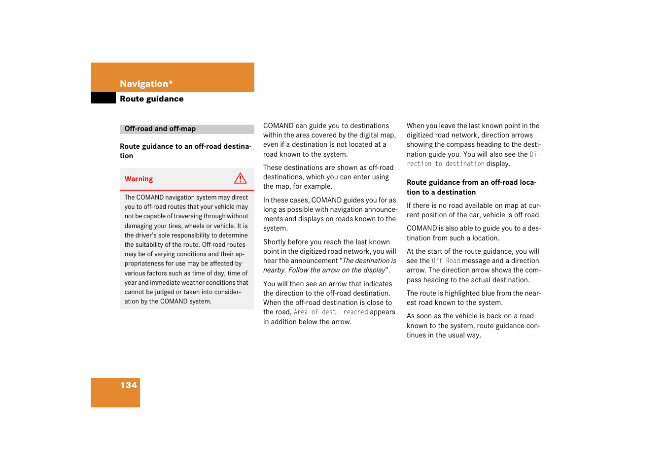 Off-road and off-map | Mercedes-Benz E-Class 2008 COMAND Manual User Manual | Page 134 / 186