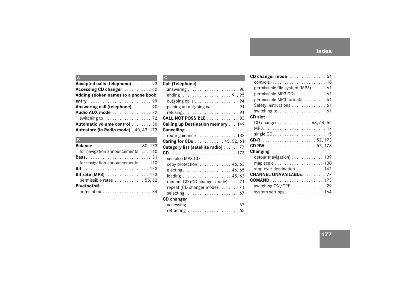 Index | Mercedes-Benz E-Class 2008 COMAND Manual User Manual | Page 177 / 186