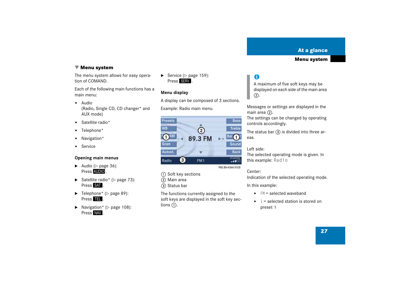 H menu system, Menu system | Mercedes-Benz E-Class 2008 COMAND Manual User Manual | Page 27 / 186