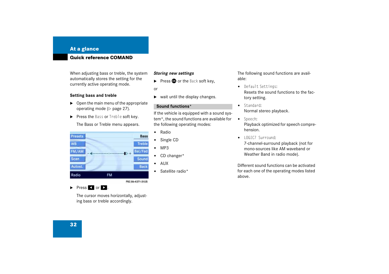 Sound functions | Mercedes-Benz E-Class 2008 COMAND Manual User Manual | Page 32 / 186