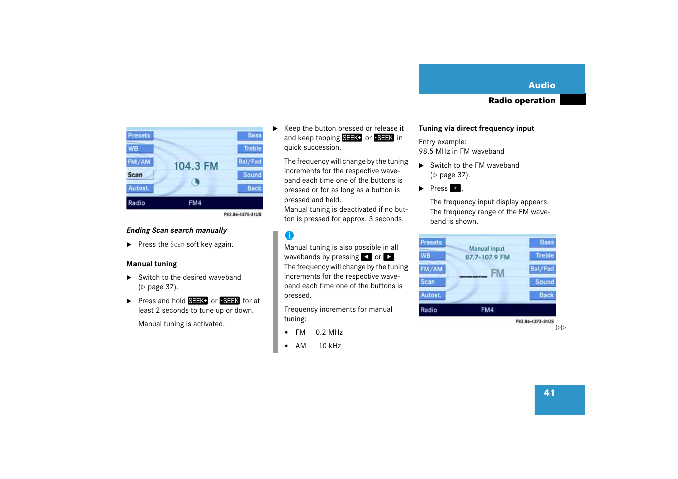Manual tuning, Tuning via direct frequency input | Mercedes-Benz E-Class 2008 COMAND Manual User Manual | Page 41 / 186