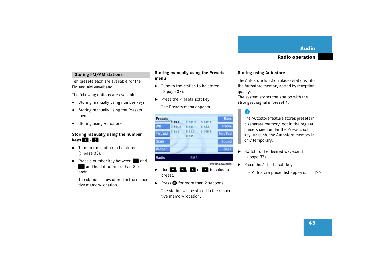 Storing fm/am stations | Mercedes-Benz E-Class 2008 COMAND Manual User Manual | Page 43 / 186