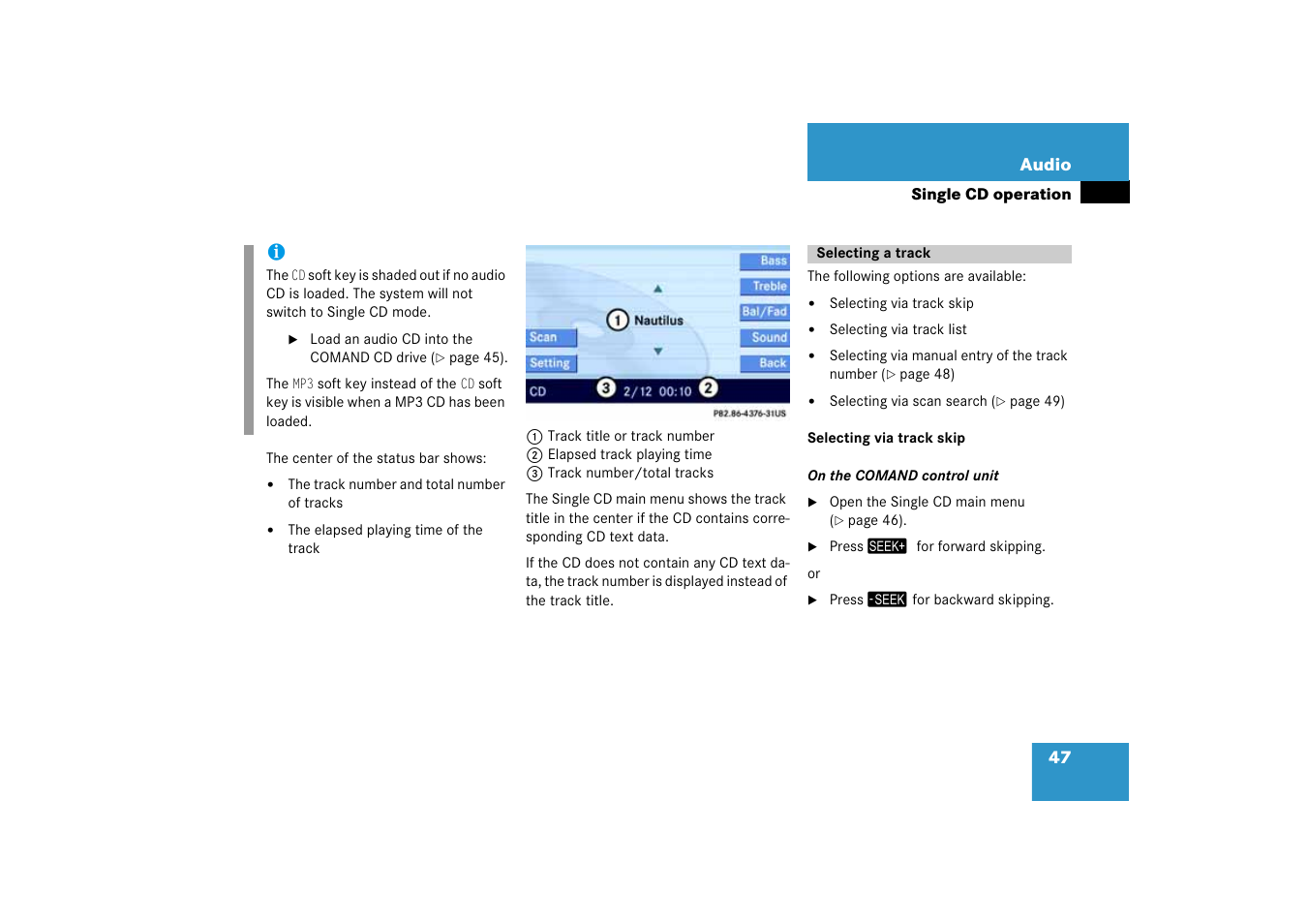 Selecting a track | Mercedes-Benz E-Class 2008 COMAND Manual User Manual | Page 47 / 186